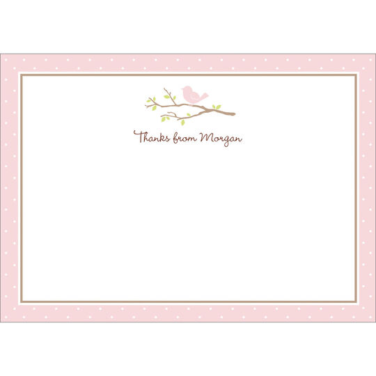 Pink Bird on a Branch Flat Note Cards